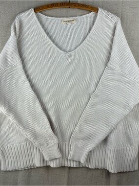 Lucky Brand 2X White Chunky Knit V Neck Sweater Long Sleeve Cottage Soft Girl